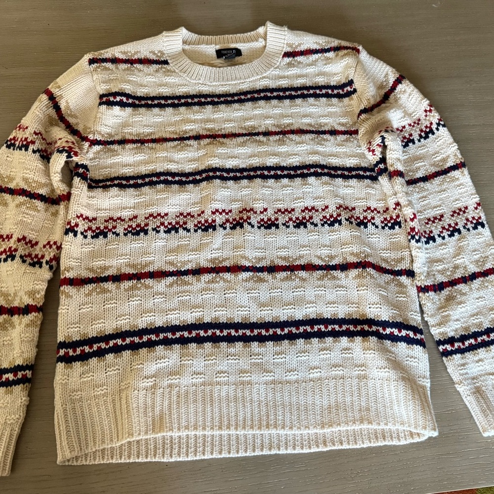 Men's ivory color with red white and blue stripes size extra large